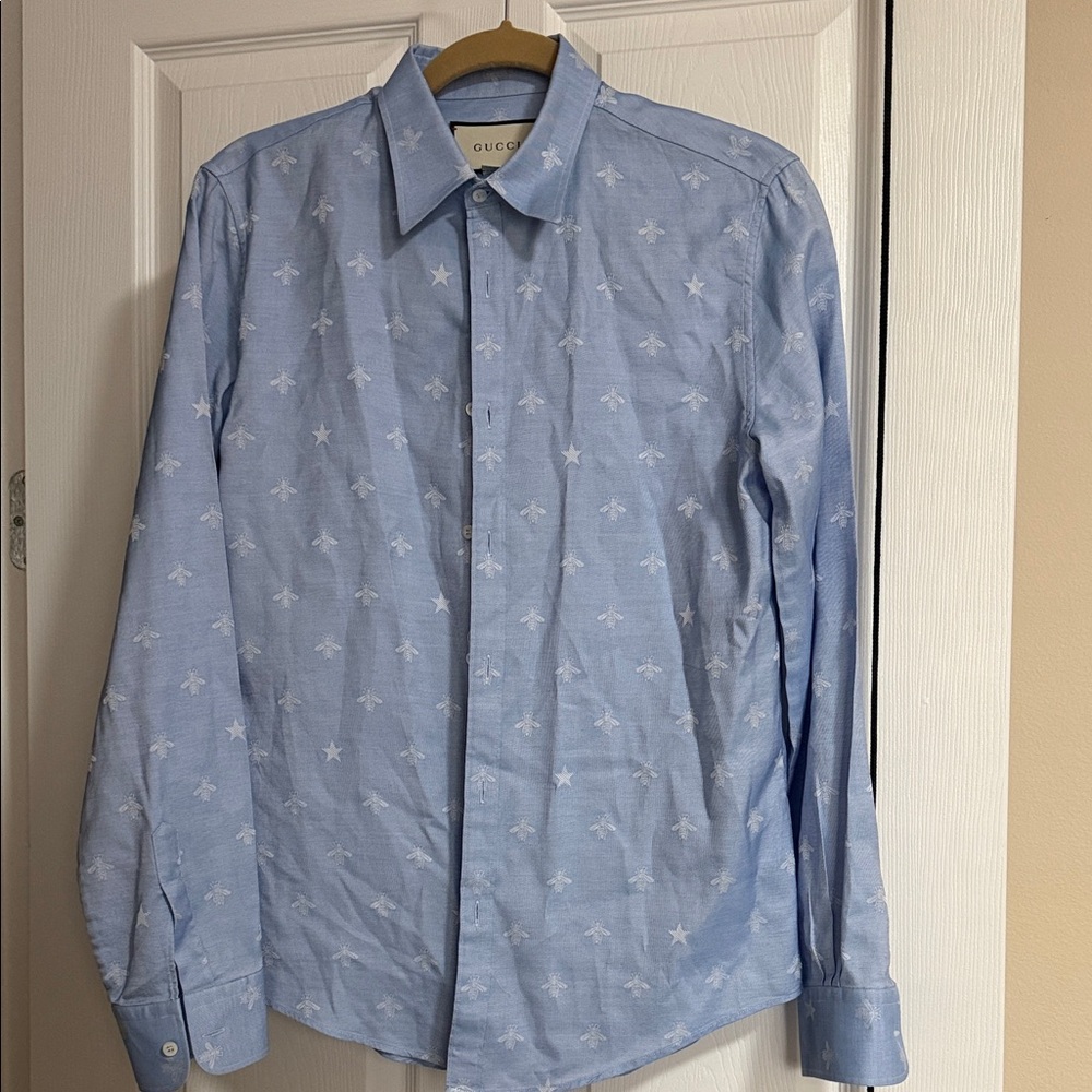 Gucci Sky Blue Star Pattern Men's Shirt